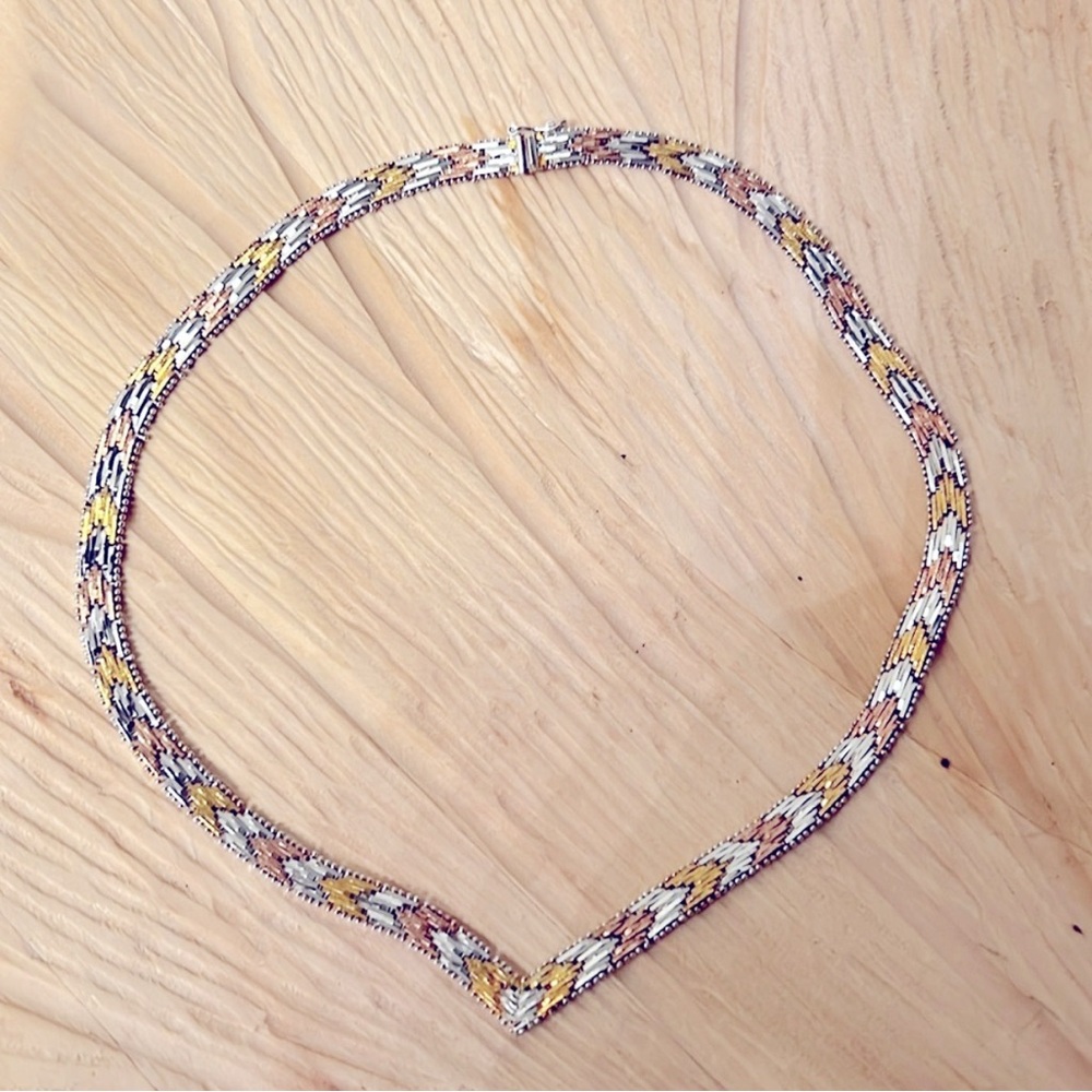 Italy 925 Tri-Color Chevron Double Sided Necklace
